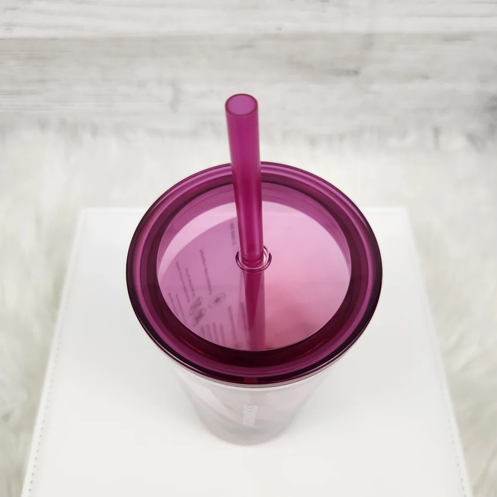 Starbucks Ribbed Glass Tumbler Pink Ombre 18oz
